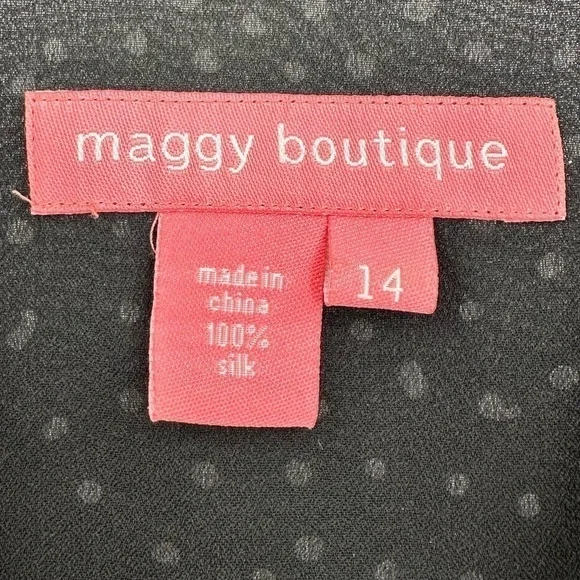 Maggie Boutique Vintage Black/White 100% Silk Lined Blouse Women’s Size 14 - Picture 9 of 14